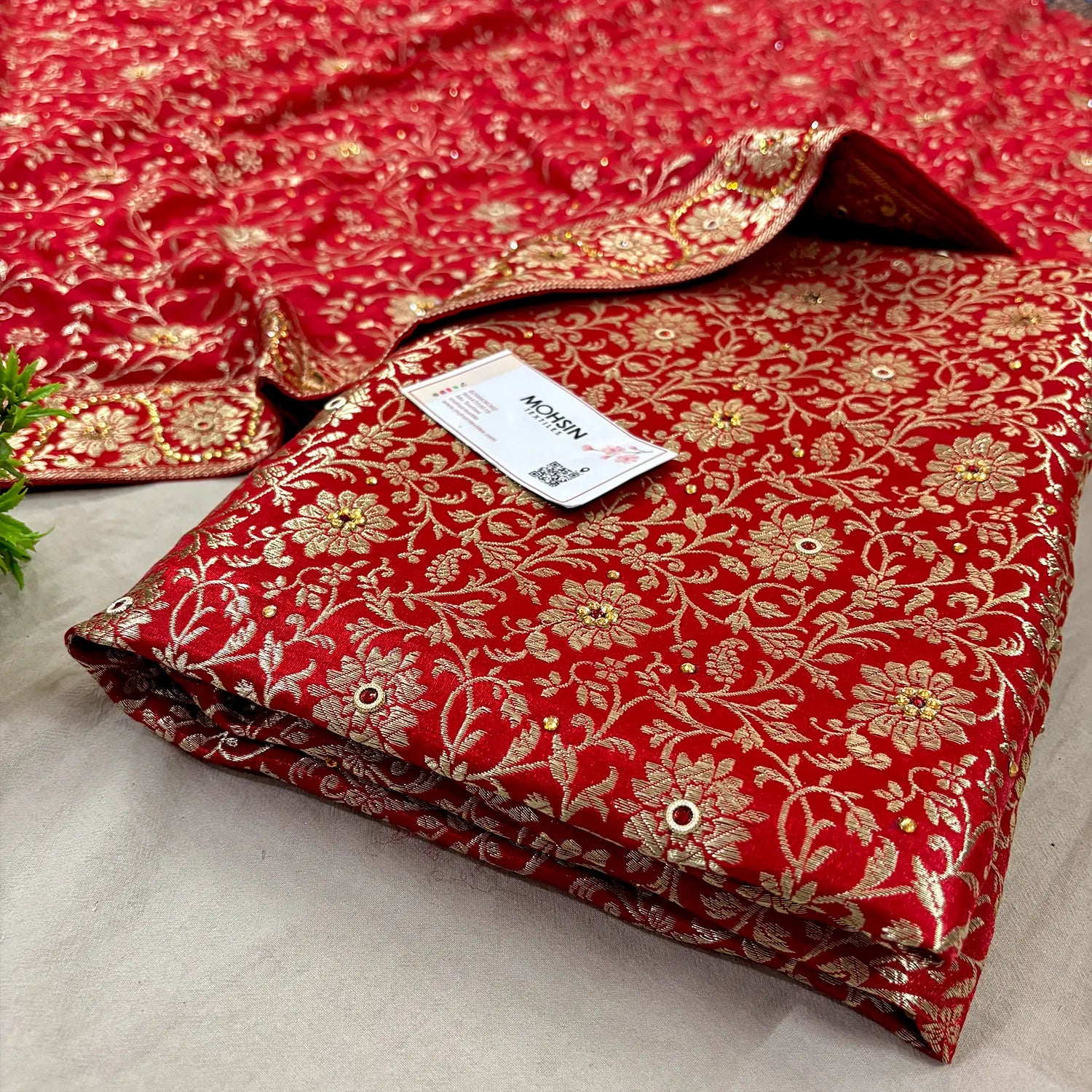 Red Stone Work Kimkhab Silk Banarasi Gharara