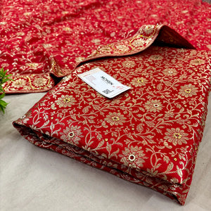 Red Stone Work Kimkhab Silk Banarasi Gharara
