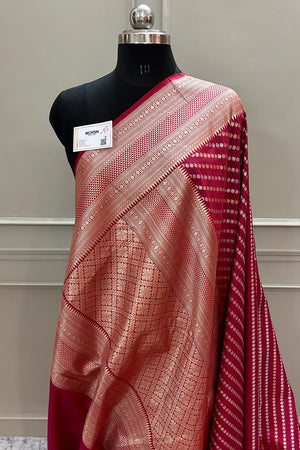 Red Tent Buti Katan Silk Banarasi Saree
