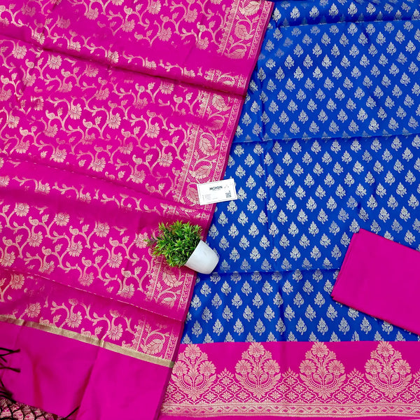 Royal Blue and Pink Patta Kalli Banarasi Silk Suit