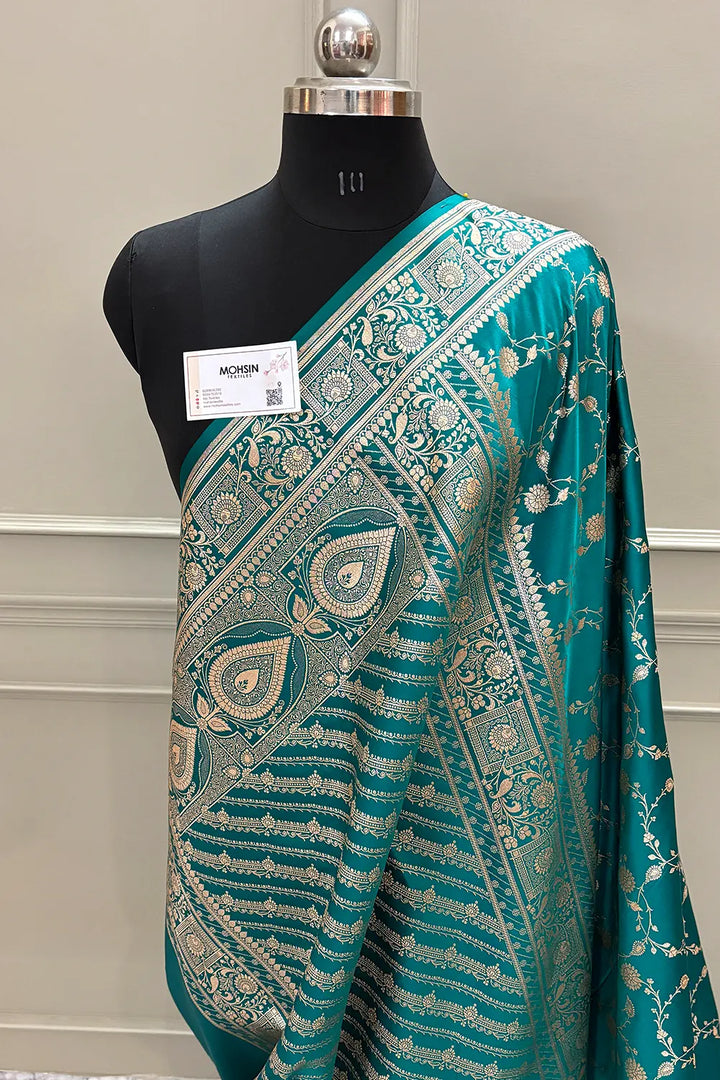 Teal Albeli Jaal Katan Silk Banarasi Saree