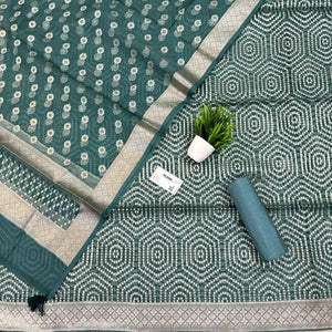 Teal Chalava Organza Silk Banarasi Suit