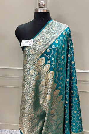 Teal Eragon Jaal Katan Silk Banarasi Saree