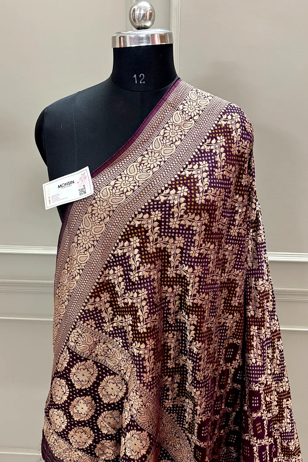 Wine Bandhej Georgette Silk Banarasi Saree