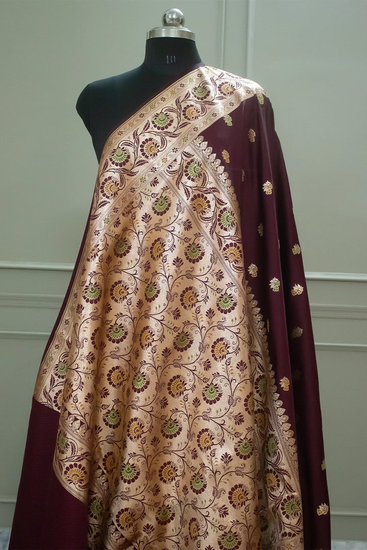 Wine Twins Buti Katan Silk Banarasi Saree