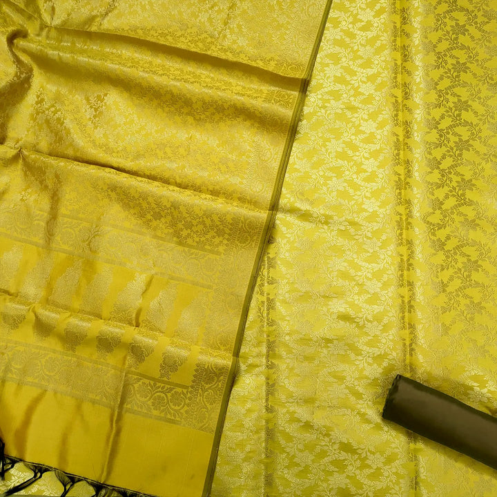 Yellow Shaktimaan Jaal Satin Silk Banarasi Suit
