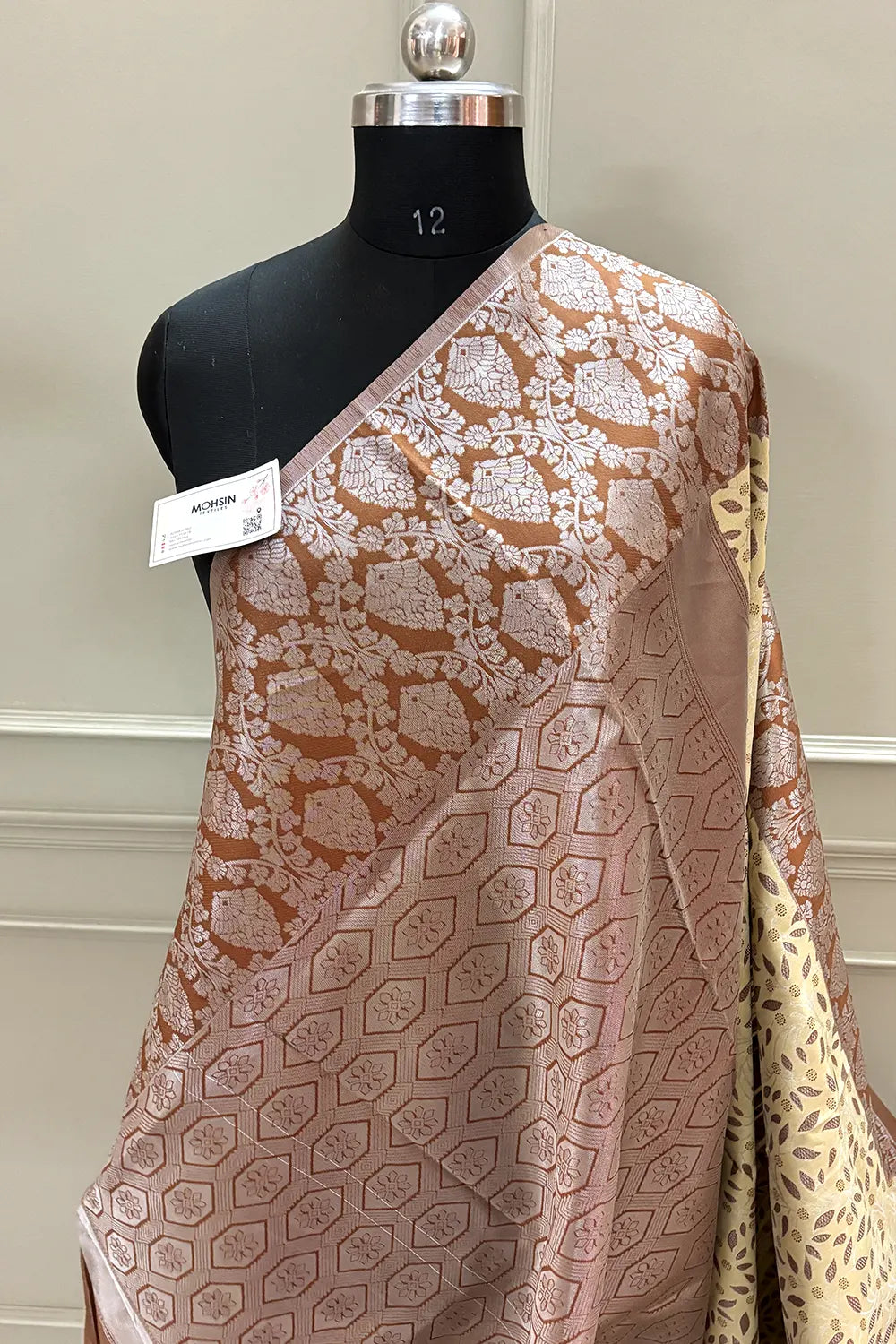 Yellow and Beige Resham Zari Banarasi Silk Saree