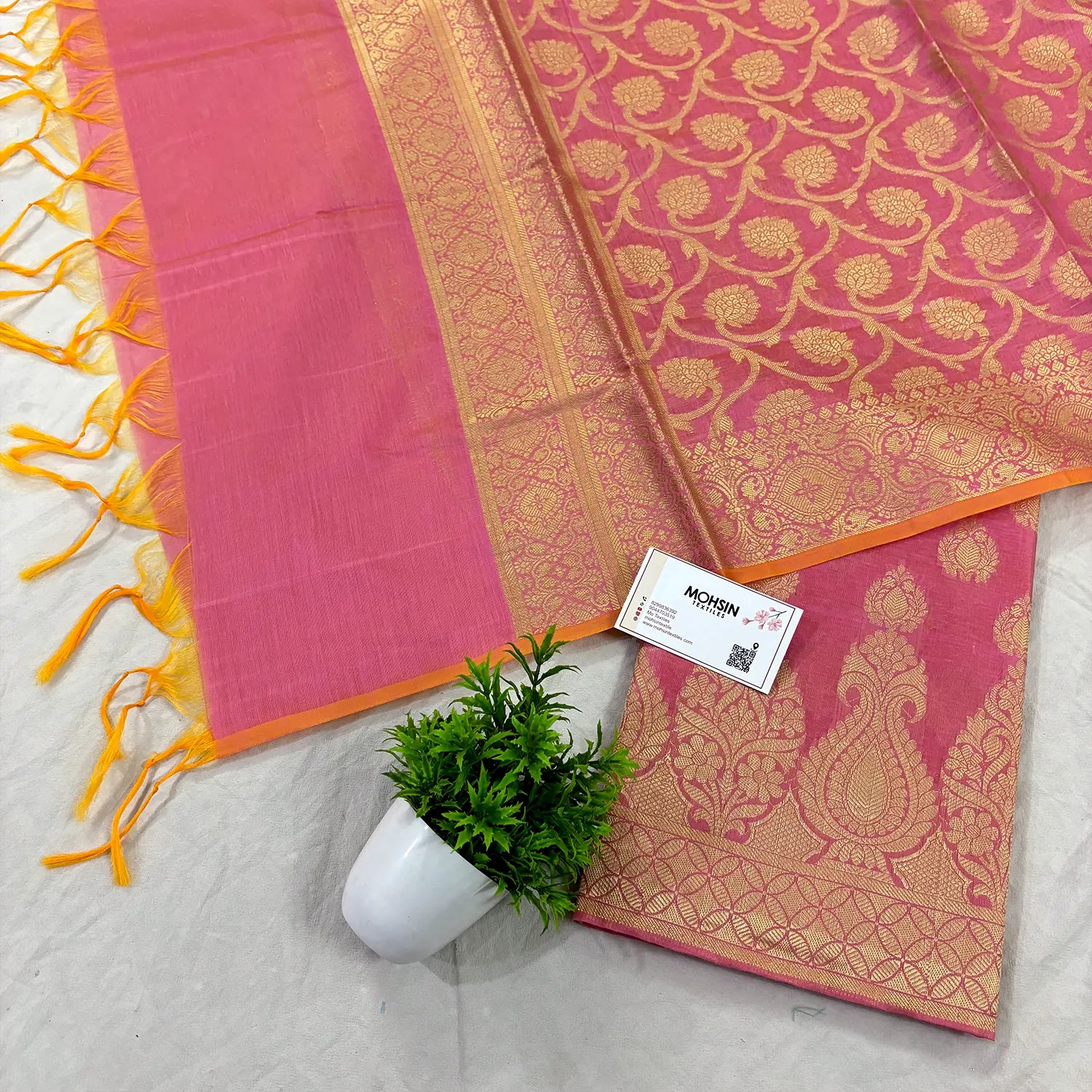 Baby Pink Kalgha Buti Banarasi Silk Suit