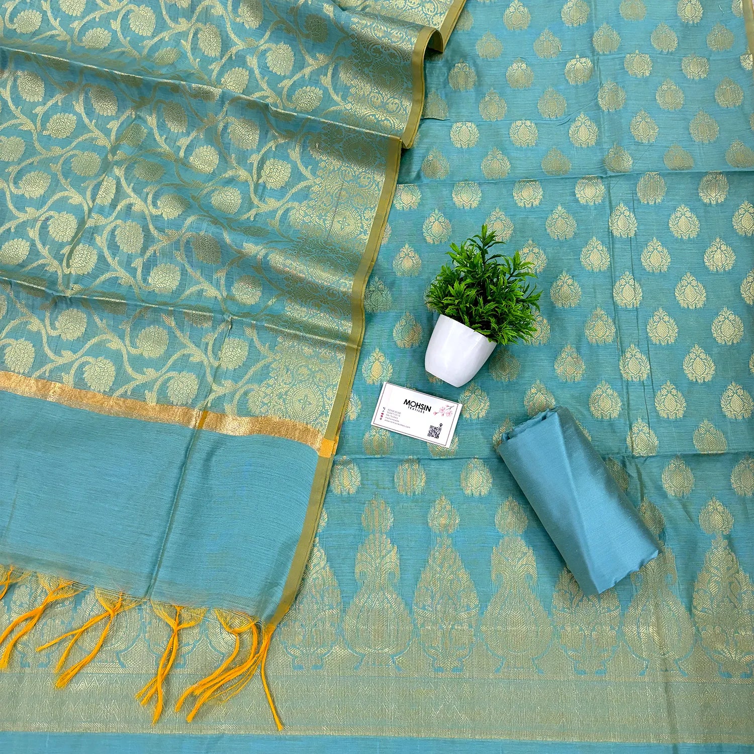 Firozi Kalgha Buti Banarasi Silk Suit