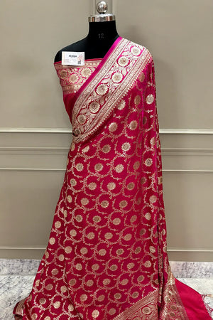 Pink Murmuri Jaal Siroski Work Katan Silk Banarasi Saree