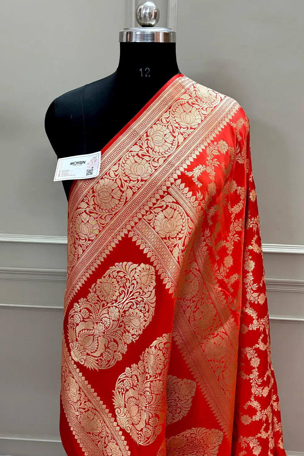 Dark Orange Moglai Jaal Katan Silk Banarasi Saree