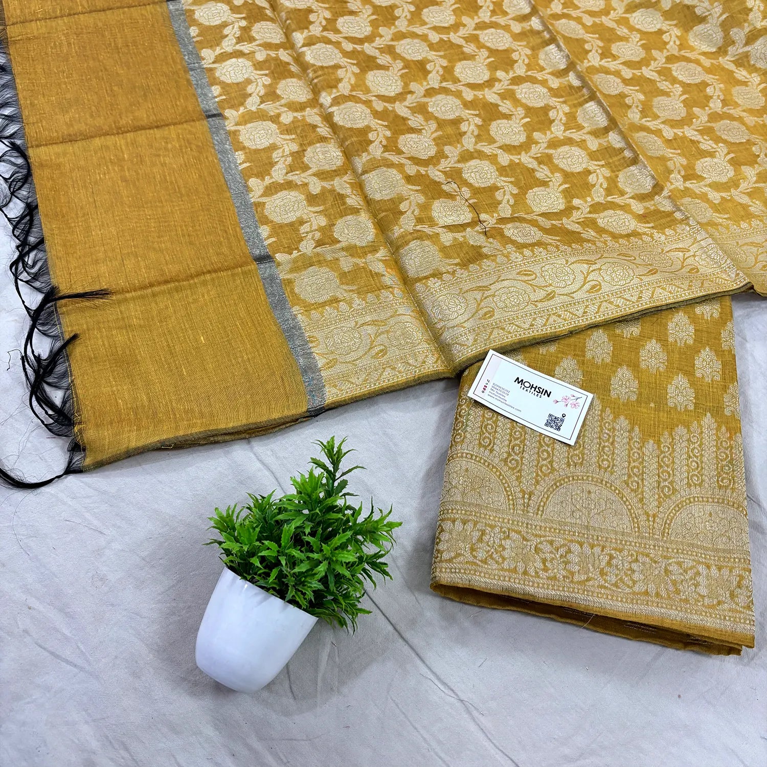 Mustard Frozen Tree Banarasi Silk Suit