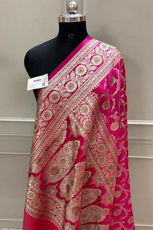 Pink Murmuri Jaal Siroski Work Katan Silk Banarasi Saree