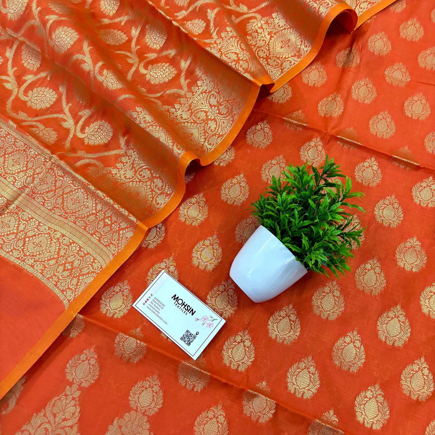 Orange Kalgha Buti Banarasi Silk Suit
