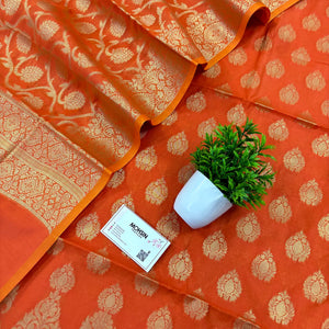 Orange Kalgha Buti Banarasi Silk Suit