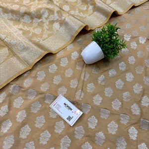 Beige Golden Zari Katan Silk Banarasi Suit