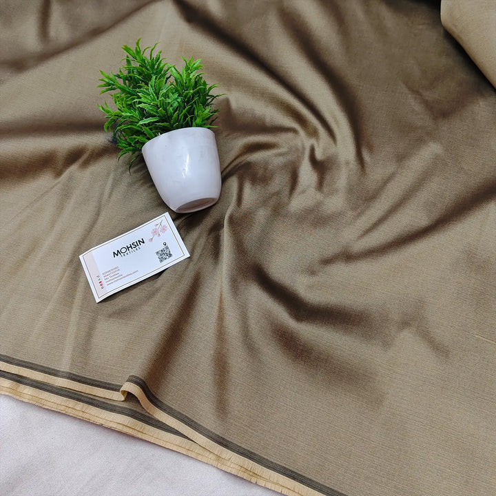 Beige Plain Satin Silk Banarasi Fabric