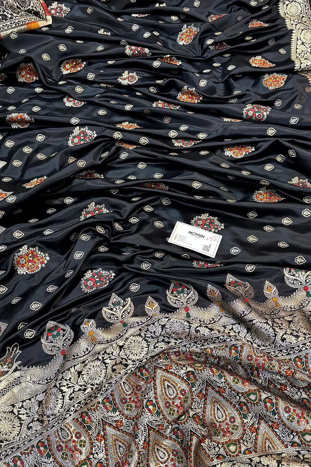 Black Pangi Buti Katan Silk Banarasi Saree