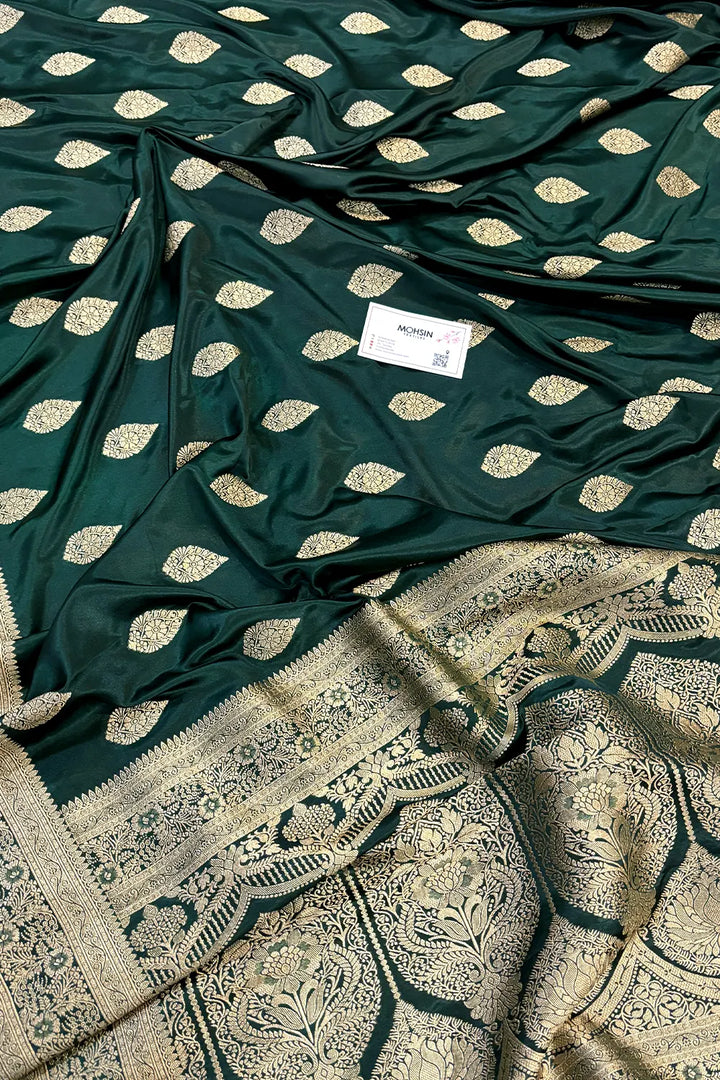 Bottle Green Badami Buta Katan Silk Banarasi Saree