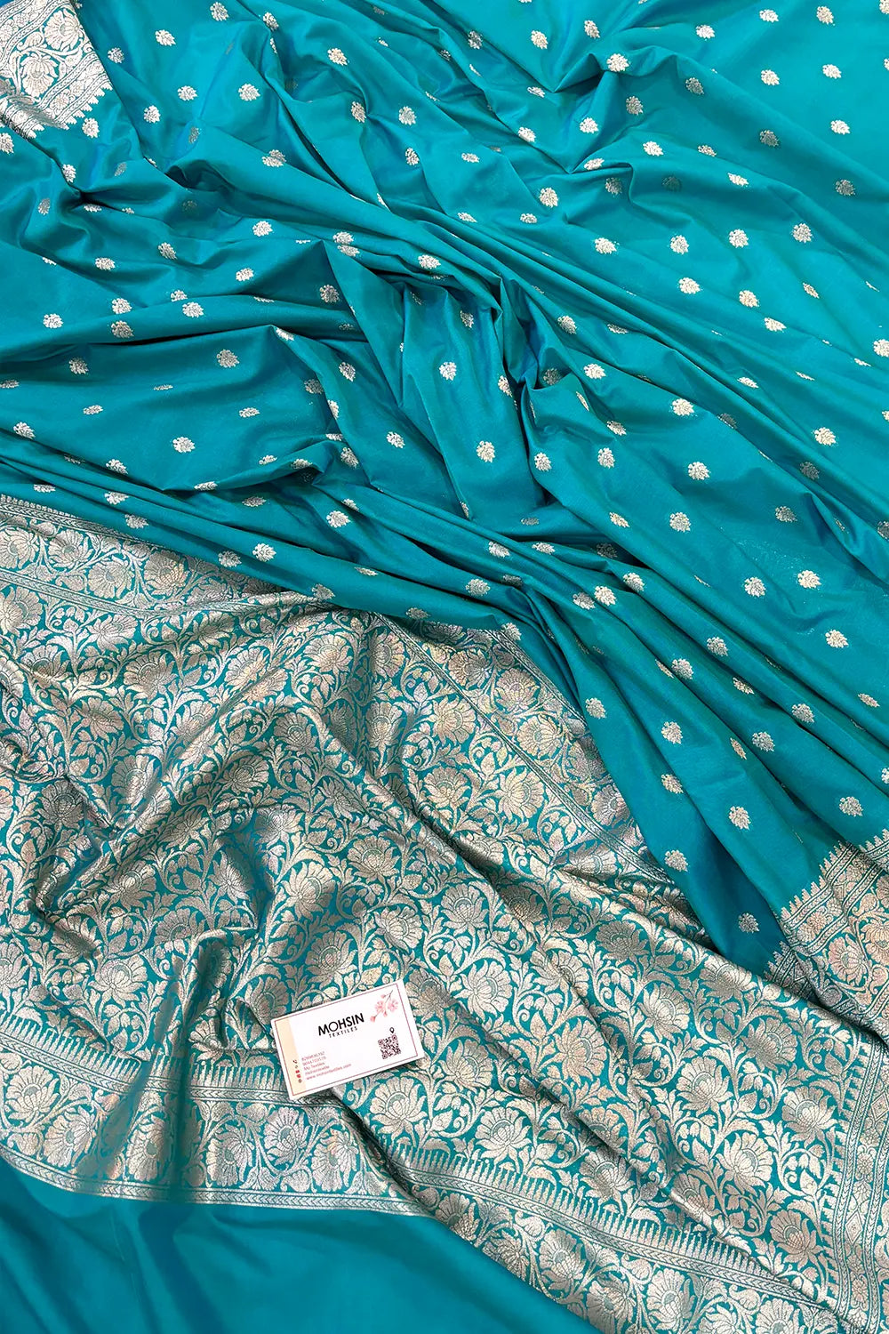 Dark Firozi Rudraksha Buti Katan Silk Banarasi Saree