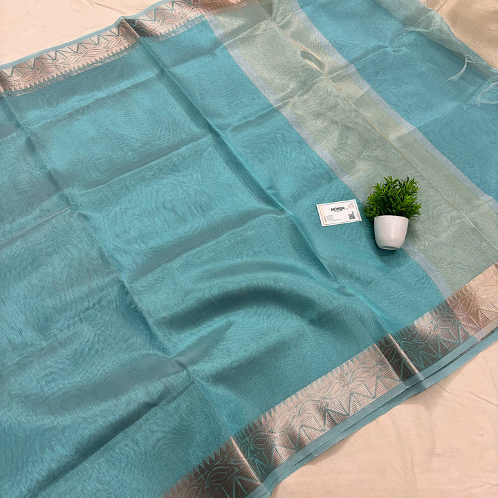 Firozi Zari Border Tissue Silk Banarasi Saree