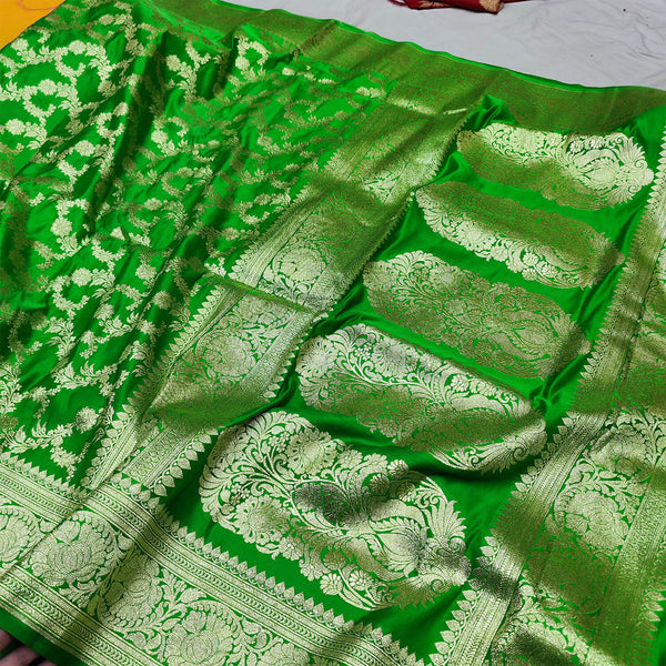 Green Golden Zari Katan Silk Banarasi Saree