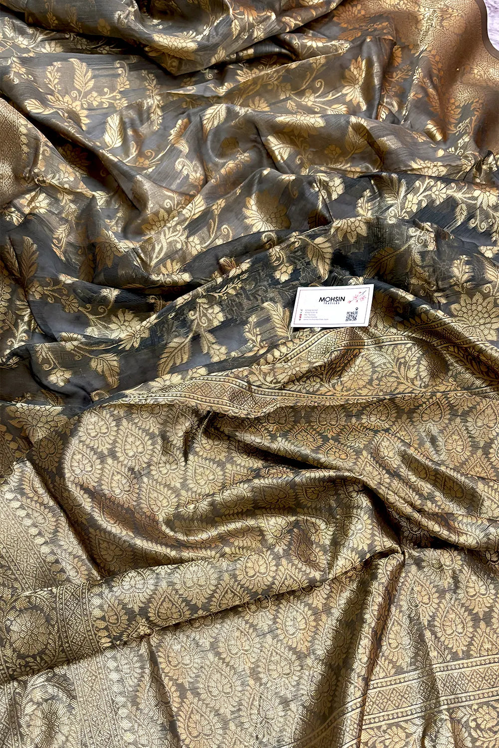 Grey Resham Zari Cotton Silk Banarasi Saree