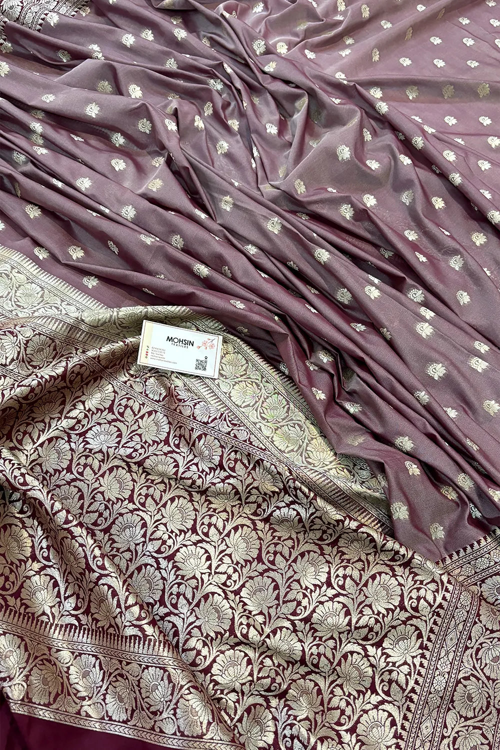 Light Wine and Wine Ghonga Buti Katan Silk Banarasi Saree