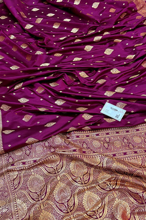 Magenta Queen Buti Katan Silk Banarasi Saree