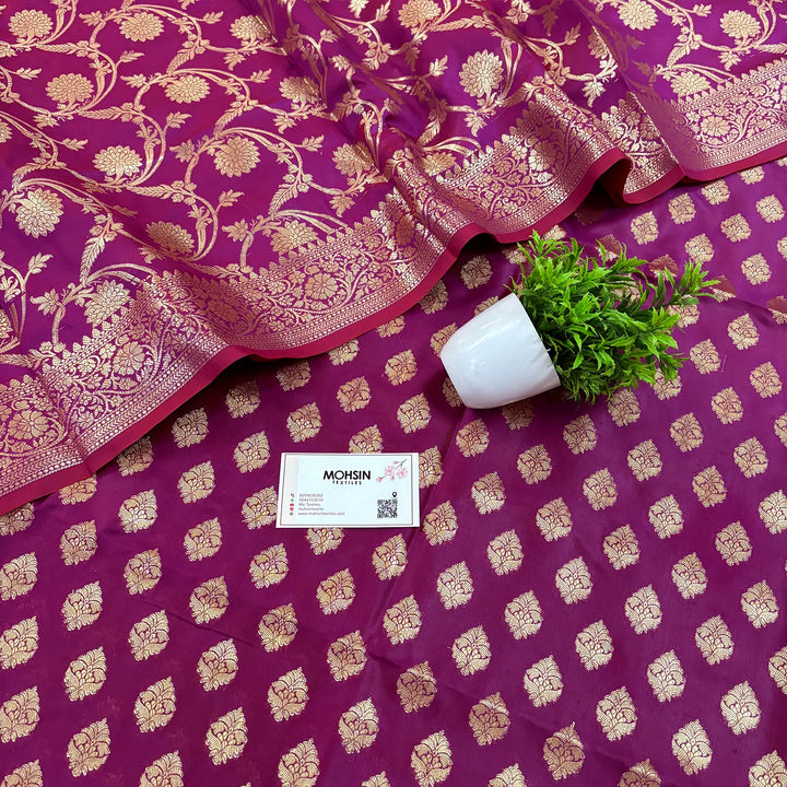 Magenta Singhasan Buti Satin Silk Banarasi Suit