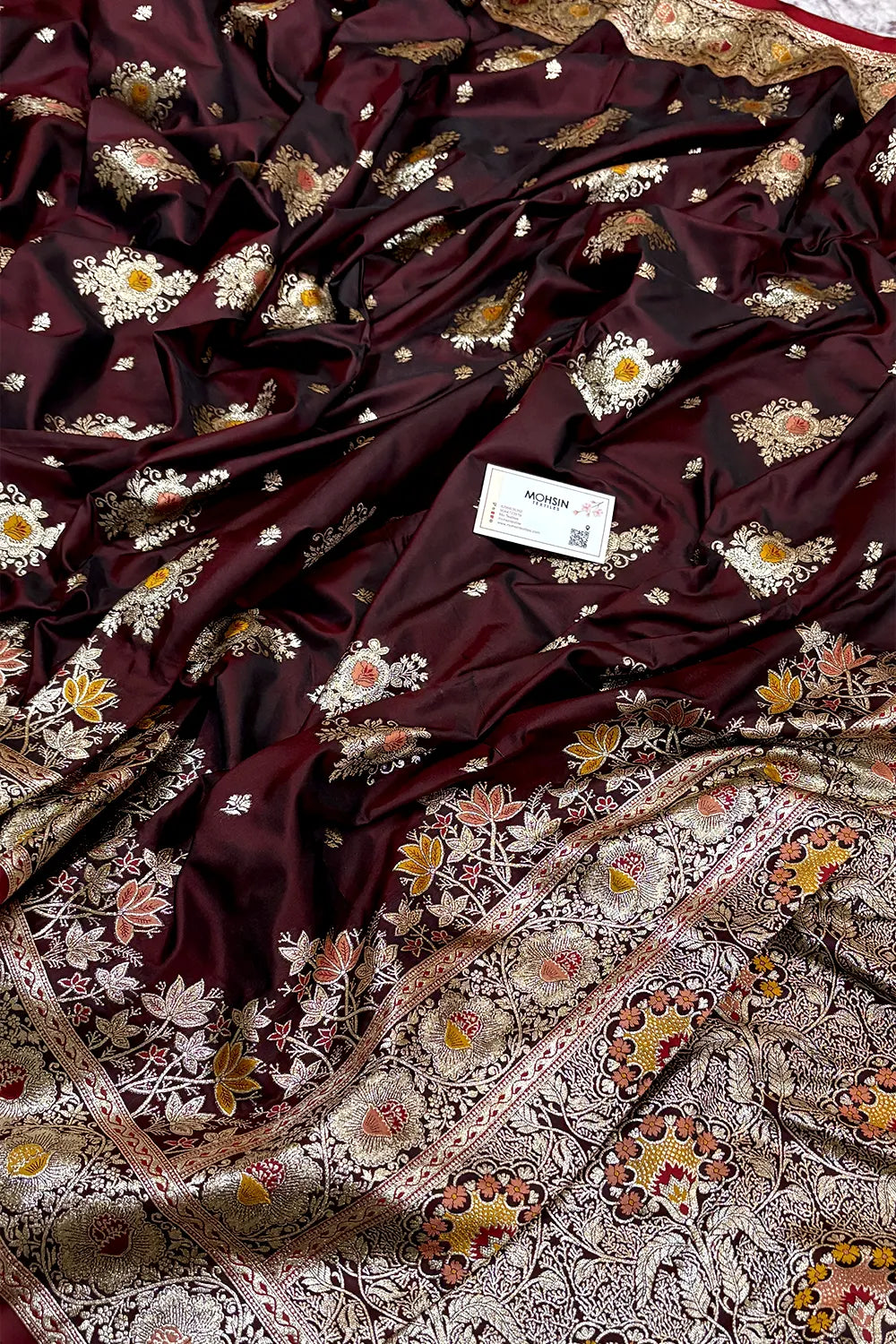 Maroon Golden Zari Katan Silk Banarasi Saree