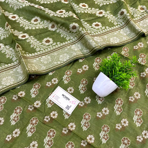 Mehendi Fan Flower Banarasi Silk Suit