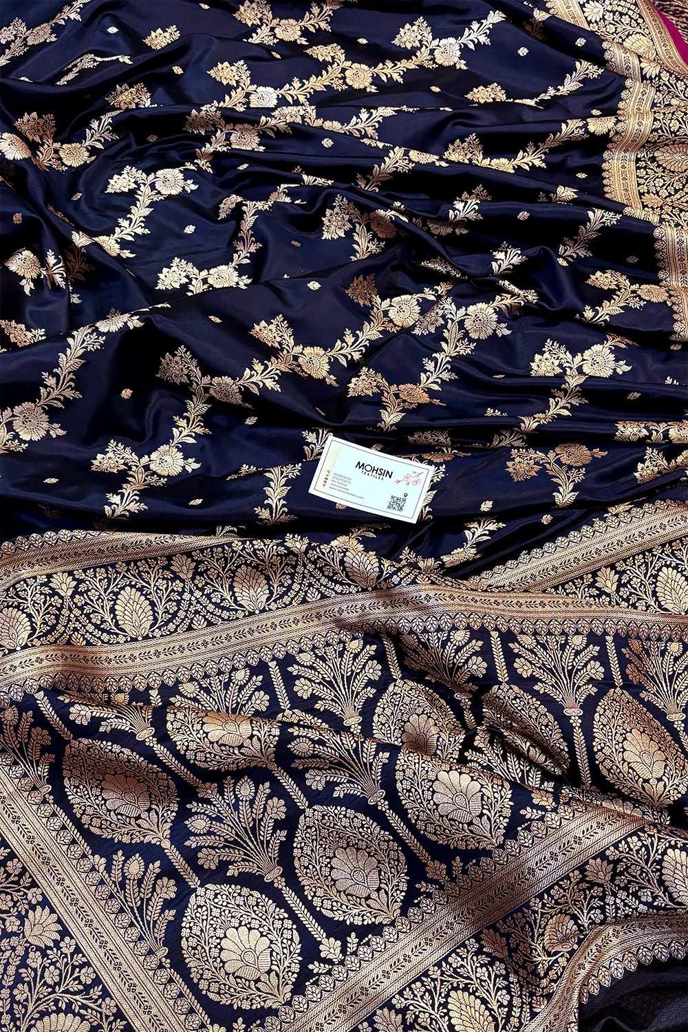 Navy Blue Papakipari Katan Silk Banarasi Saree