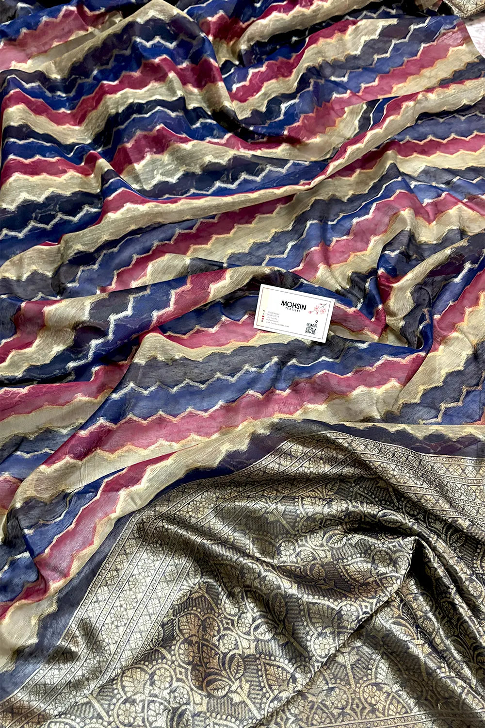 Navy Blue Resham Zari Chanderi Silk Banarasi Saree