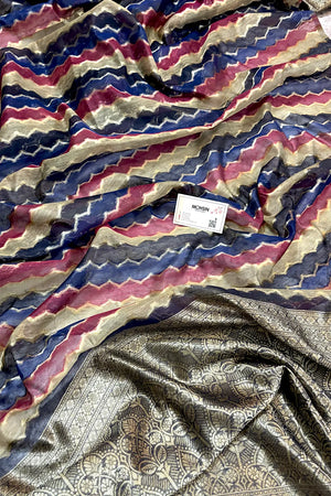 Navy Blue Resham Zari Chanderi Silk Banarasi Saree