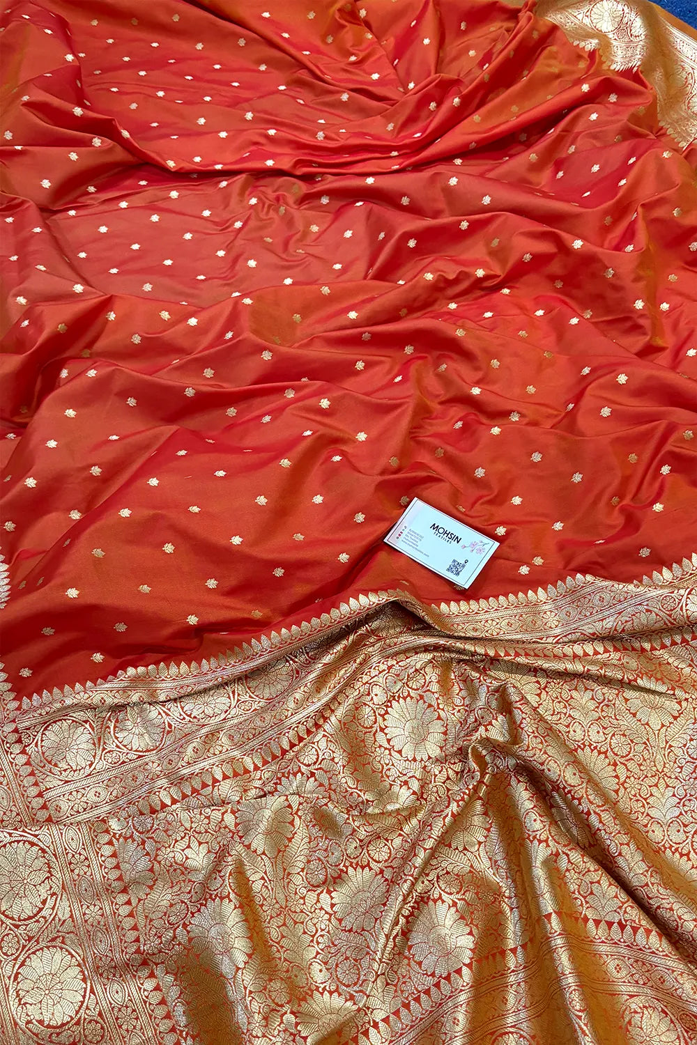 Orange Nanhikali Katan Silk Banarasi Saree