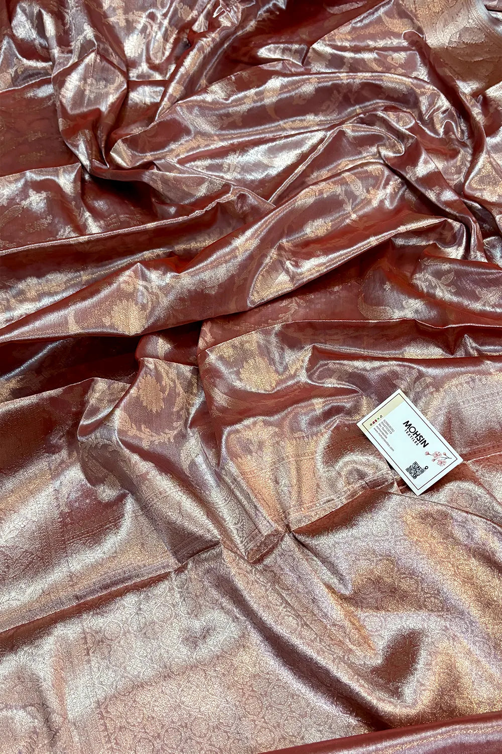 Peach Golden Zari Tissue Silk Banarasi Saree