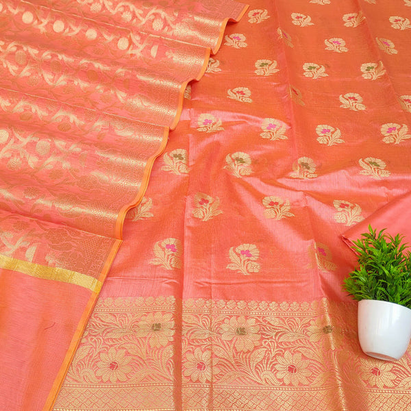 Peach Meenakari Golden Zari Banarasi Silk Salwar Suit
