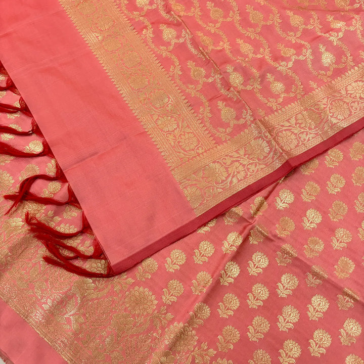 Peach Sunflower Katan Silk Banarasi Suit