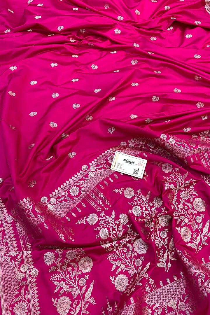 Pink Babri Buti Katan Silk Banarasi Saree