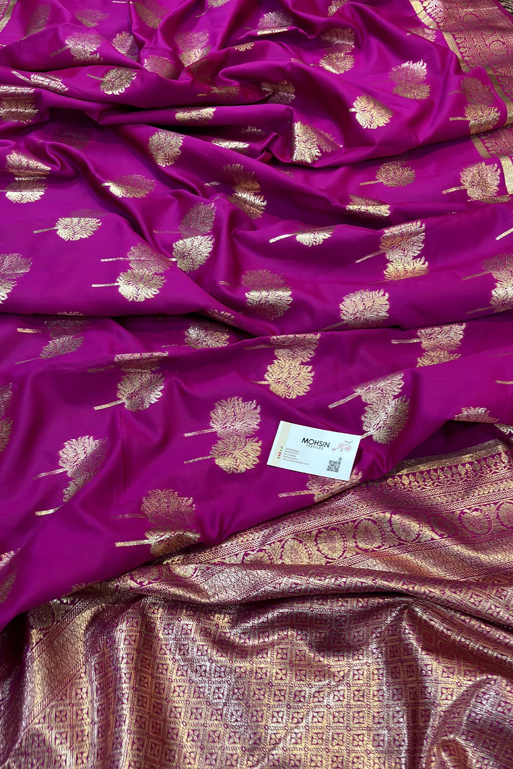 Pink Golden Zari Silky Banarasi Saree