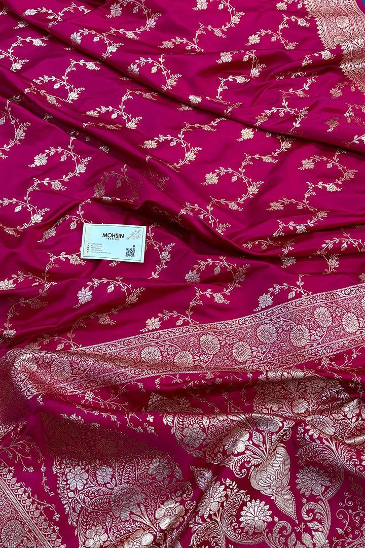 Pink Jhadi Jaal Katan Silk Banarasi Saree