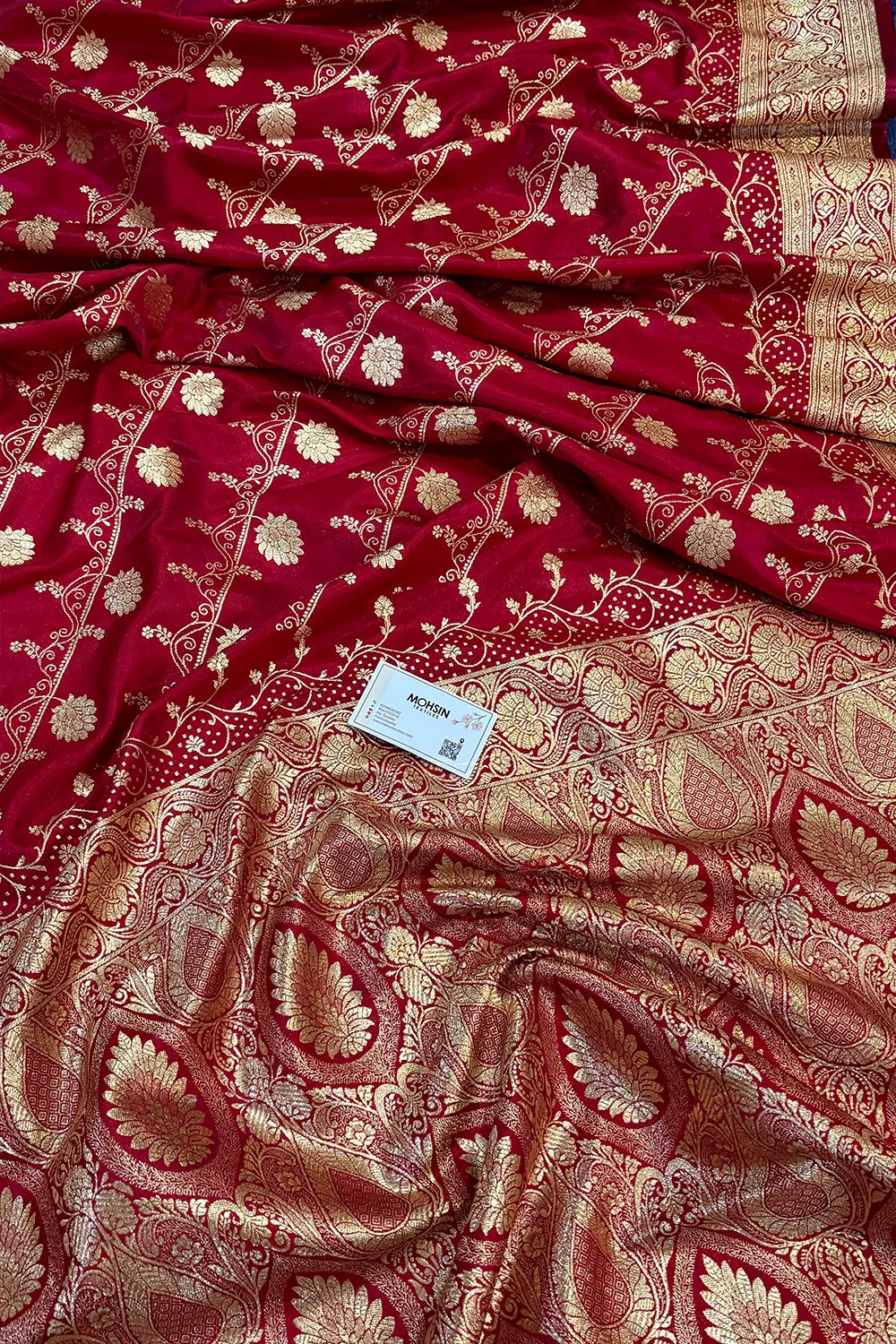 Pinkish Red Bhawar Jaal Katan Silk Banarasi Saree