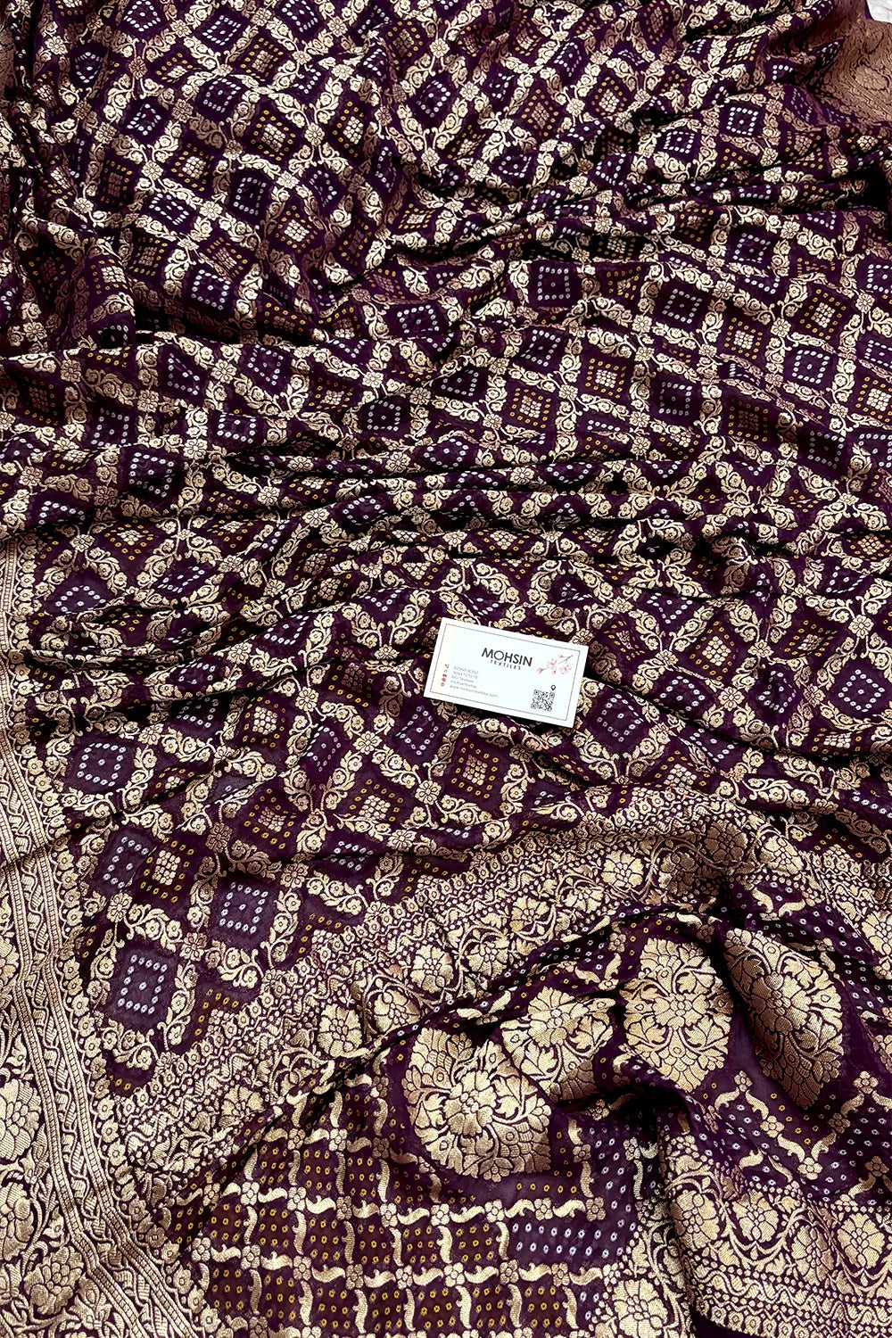 Purple Bandhej Georgette Silk Banarasi Saree