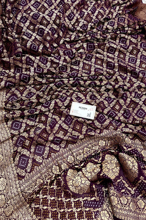 Purple Bandhej Georgette Silk Banarasi Saree