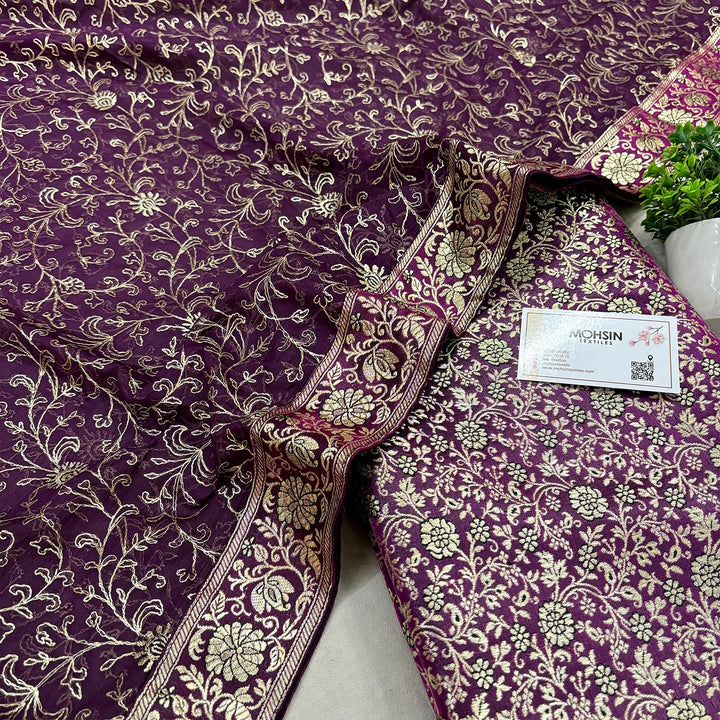 Purple Golden Zari Kimkhab Silk Banarasi Gharara