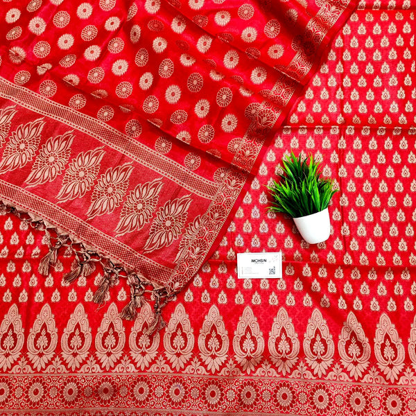 Red Agni Buti Cotton Silk Banarasi Suit