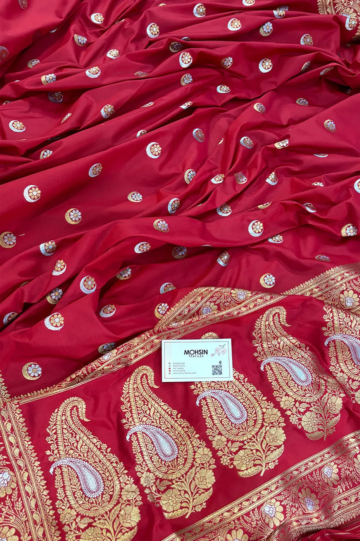 Red Chand Tara Katan Silk Banarasi Saree