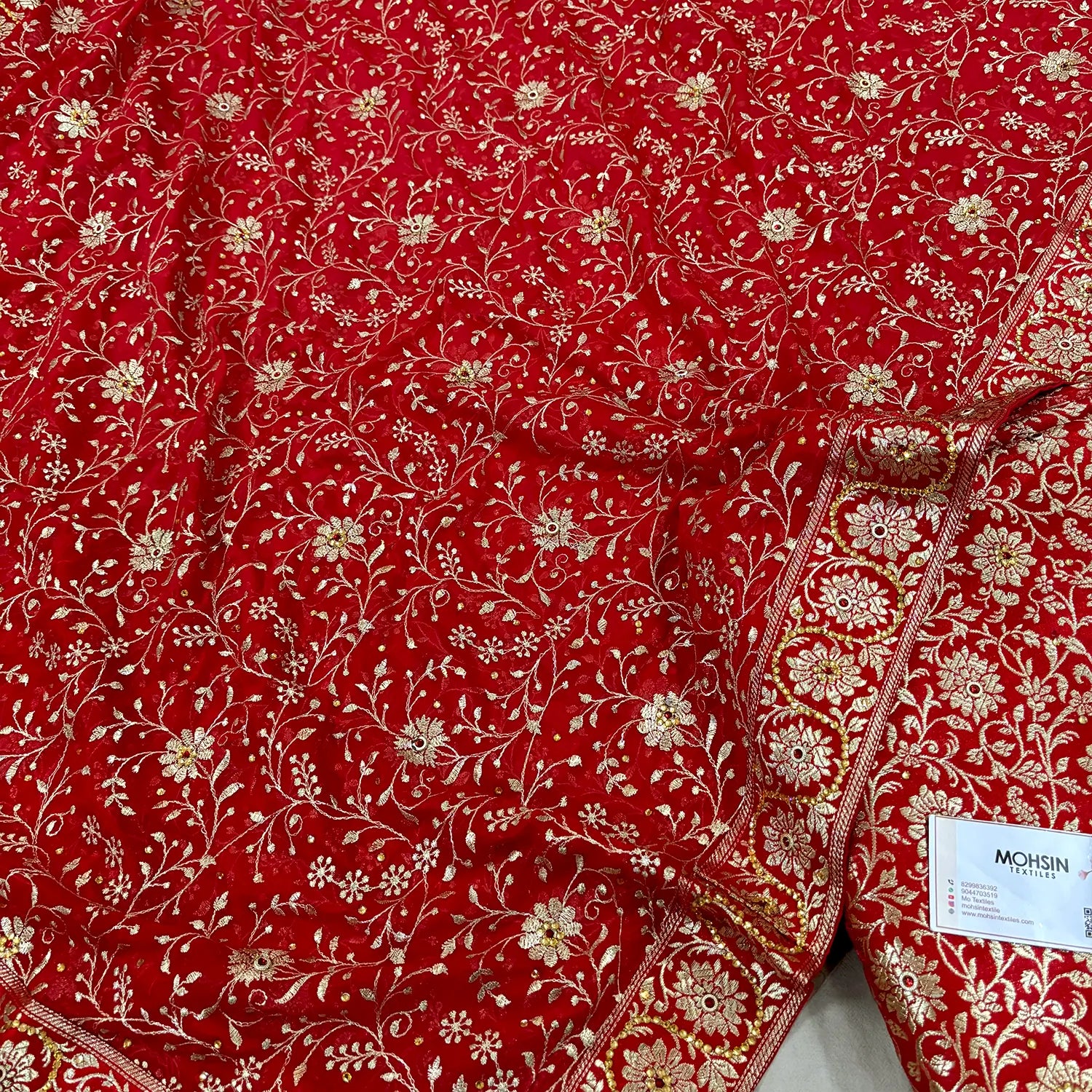 Red Stone Work Kimkhab Silk Banarasi Gharara