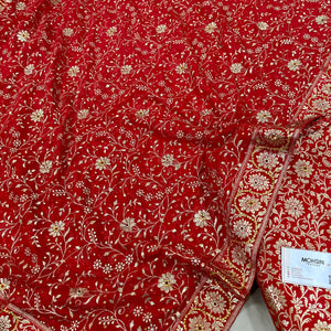 Red Stone Work Kimkhab Silk Banarasi Gharara